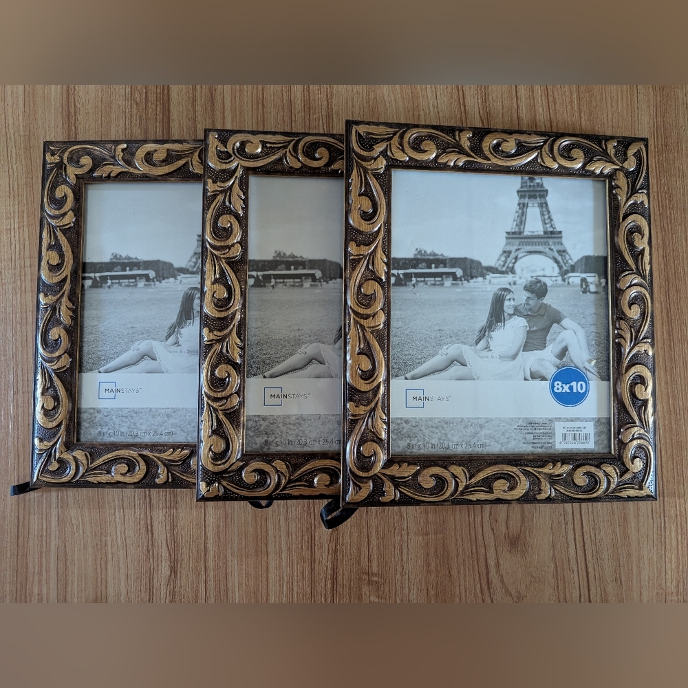 8X10 Mainstays Gold and Black Decorative Picture Frame 3 For 1